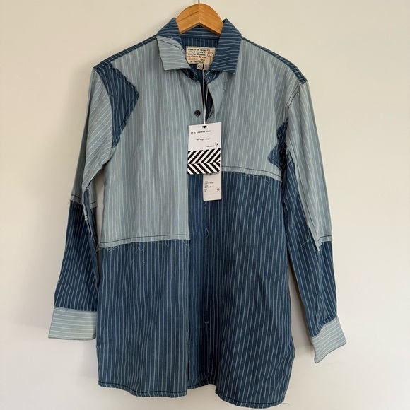 NWT Free People X Sandrine Rose Patchwork Striped oversized shirt Size:XS - Picture 1 of 4
